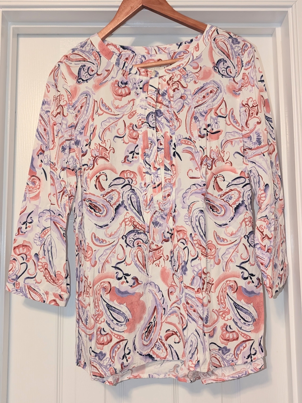 Talbots Cream Paisley Tunic with Coral & Lavender Accents